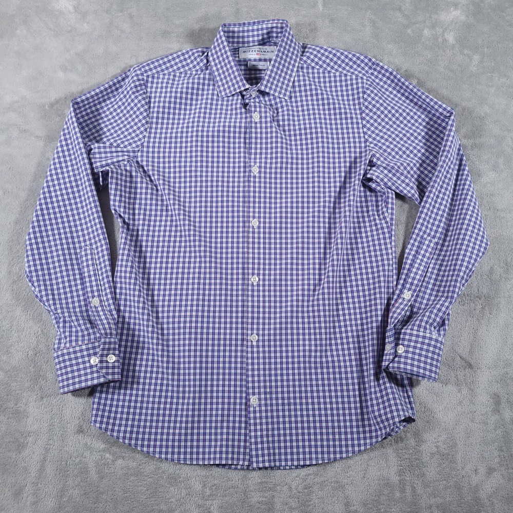 Mizzen+Main Shirt Mens Medium Blue Gingham Leeward Collection Trim Fit Button Up